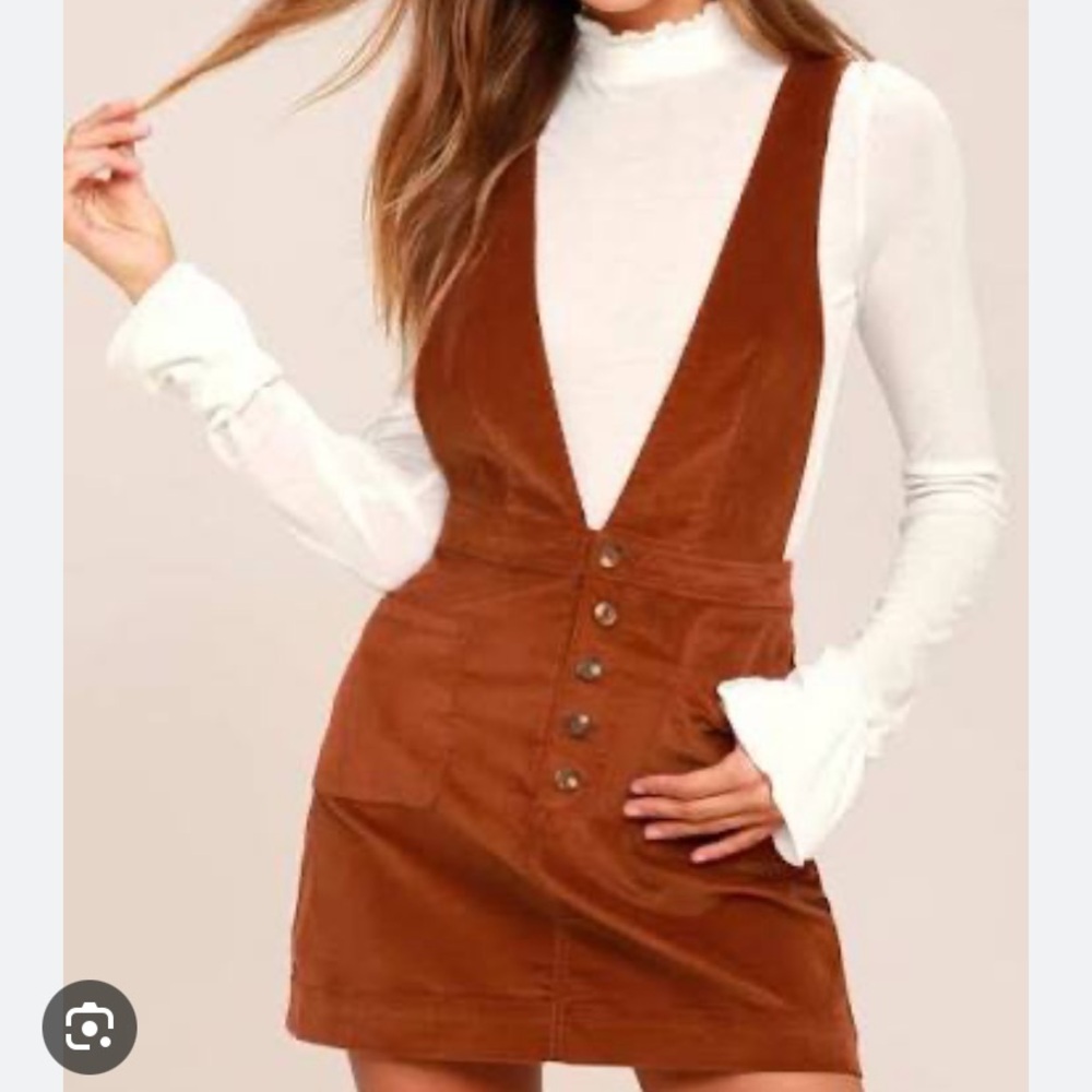 Free People Old School Love Rust Orange Corduroy Pinafore Dress